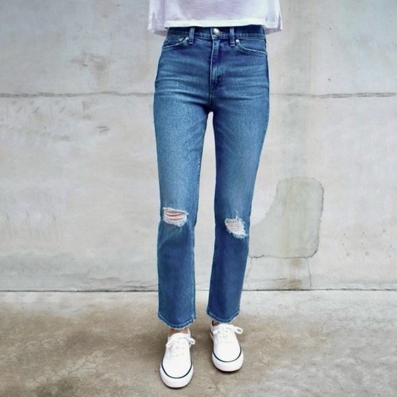 AYR The Yes Yes Yes Jean High Rise Straight Distressed Denim Bye Bye Bye Wash 27 - Picture 1 of 16